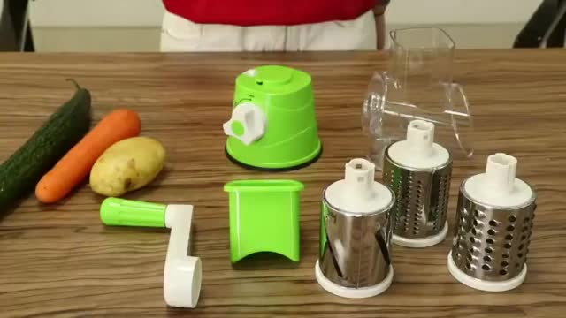 Manual Tabletop Drum Cheese Grater, 3 in 1 Slicer , Vegetable Salad Shooter,Green