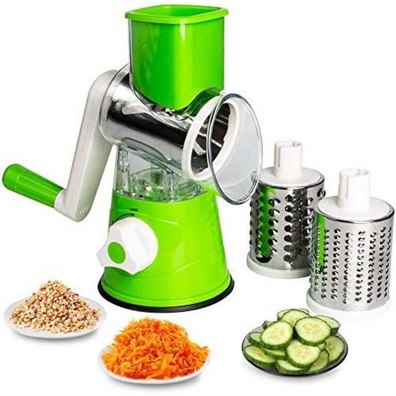 Manual Tabletop Drum Cheese Grater, 3 in 1 Slicer , Vegetable Salad Shooter,Green