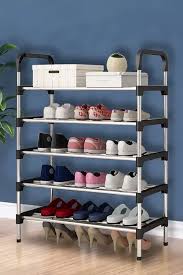 4 and 5 Tiers Shoe Rack Compact Space Saving Footwear Trainer Shoes Storage Organizer - Stainless Shoe Rack 4 and 5-Layers