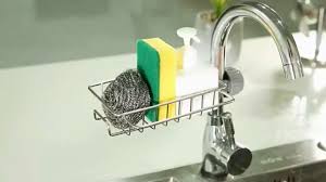 3 in 1 Sponge Holder for Kitchen Sink, Sink Area Saving Faucet Rack Stainless Steel Sink Caddy, Dish Rag Hanging