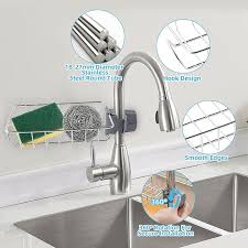 3 in 1 Sponge Holder for Kitchen Sink, Sink Area Saving Faucet Rack Stainless Steel Sink Caddy, Dish Rag Hanging